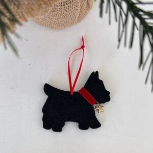 Vintage Black Felt Scotty Dog Ornament Red Velvet Collar Gold Star